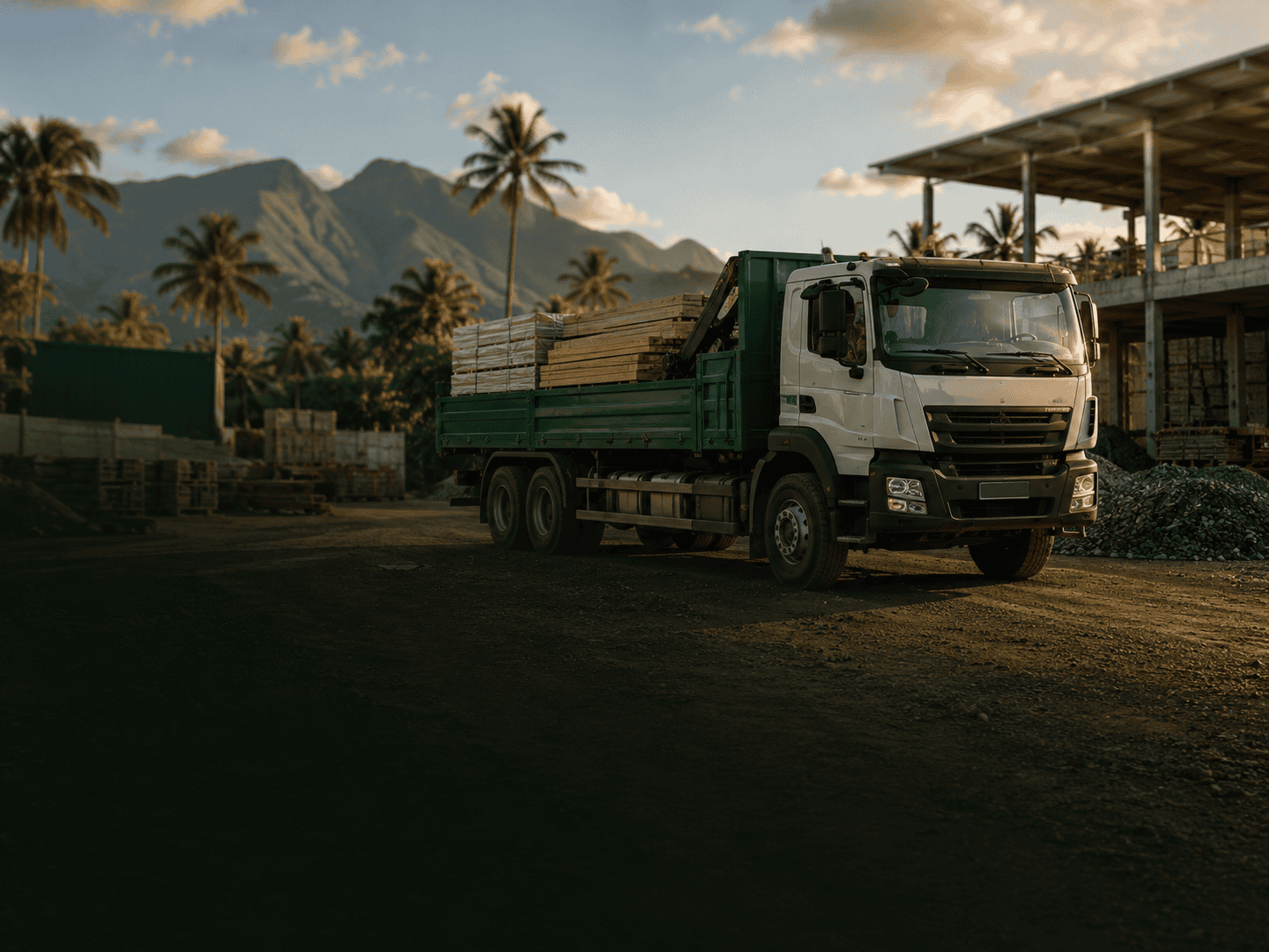 Camion de livraison de matériaux sur un chantier à La Réunion