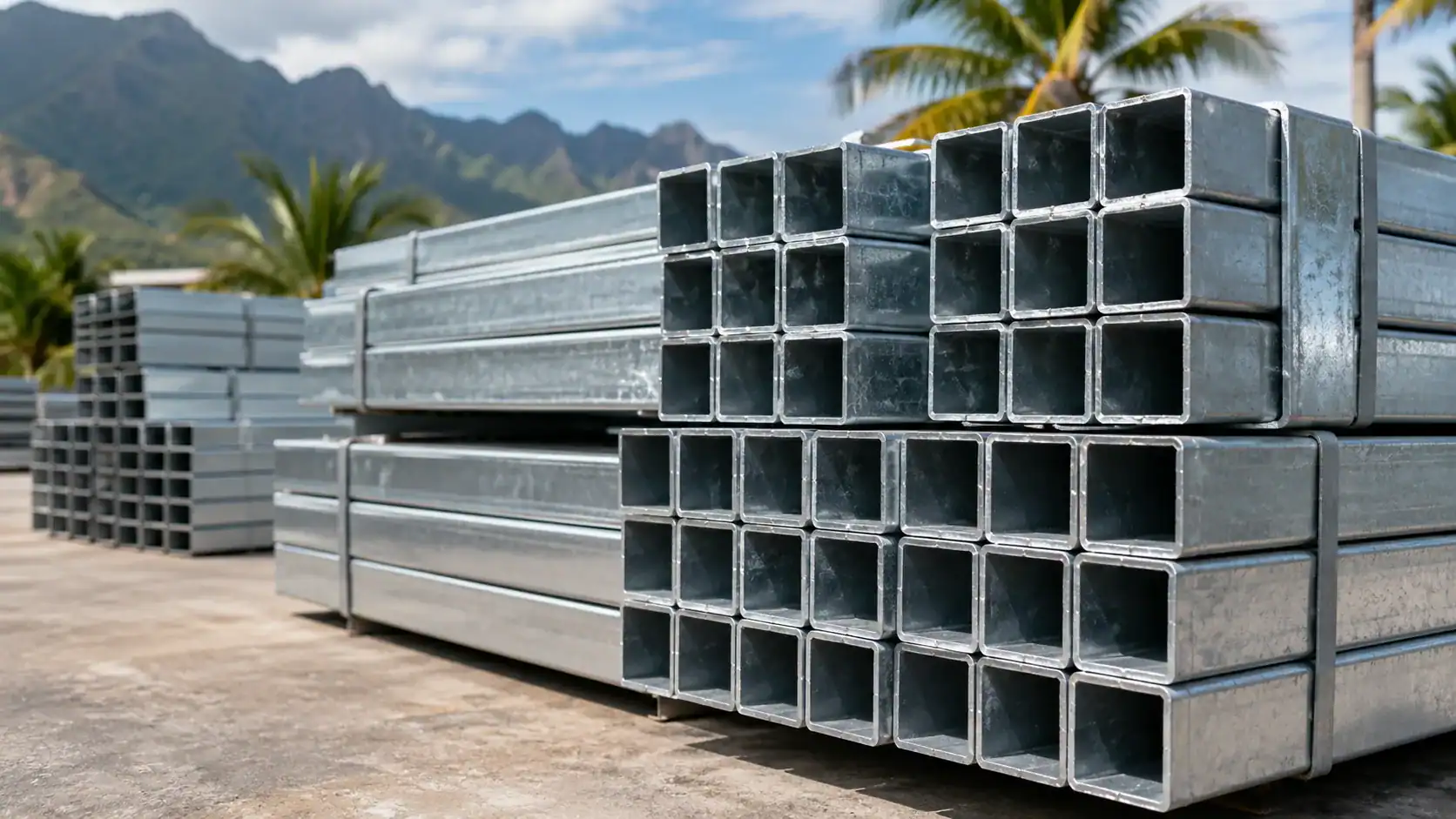 Tubes carrés en acier galvanisé pour ossature métallique à La Réunion